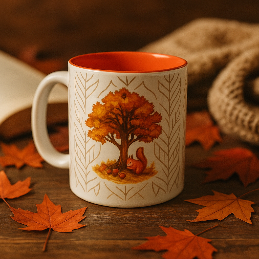 Autumn Oak Tree Mug with Squirrel – Cozy Fall Vibes