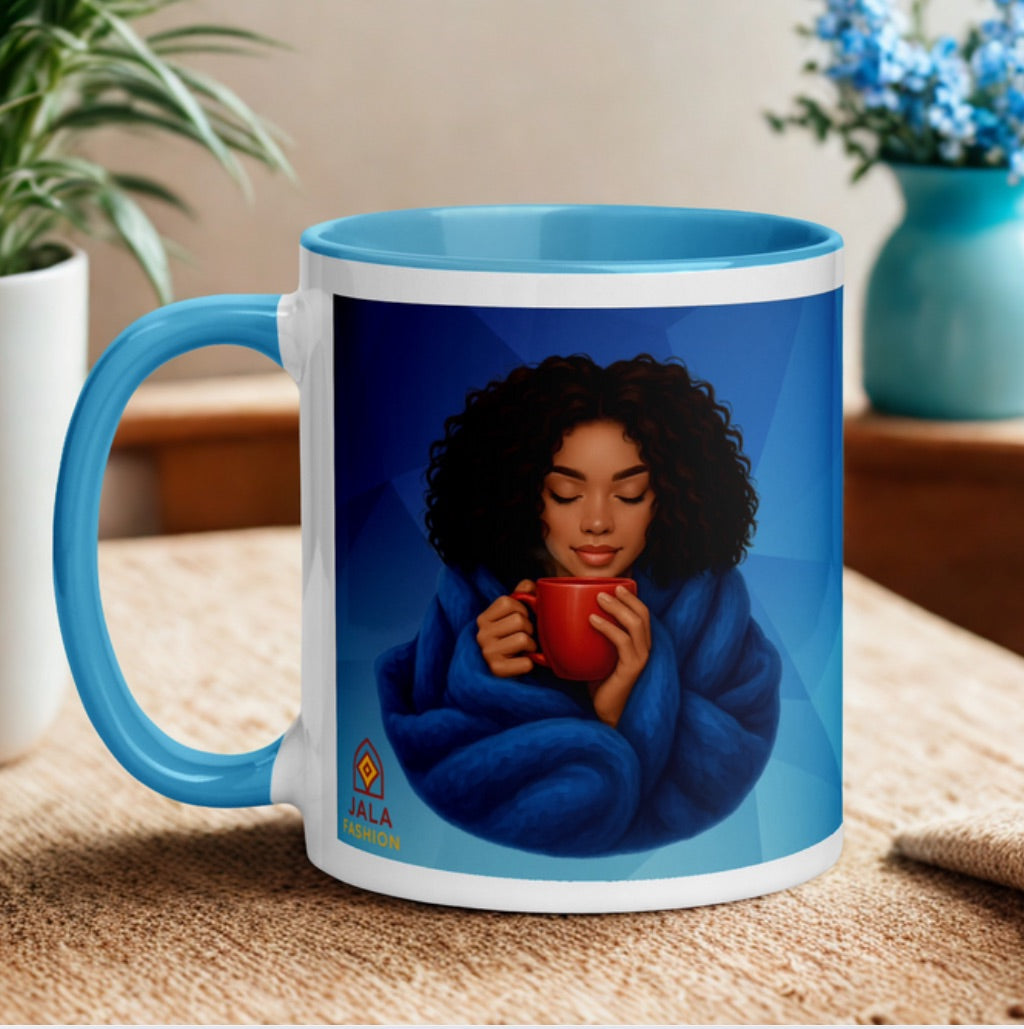 Cozy Vibes Ceramic Mug | Relax & Enjoy Every Sip – Blue Handle Edition