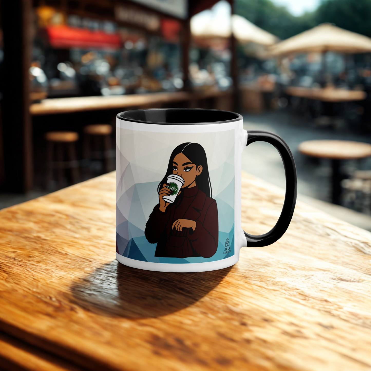 Stylish Ceramic Mug with Unique Artistic Woman Design – Colorful Inside Accent