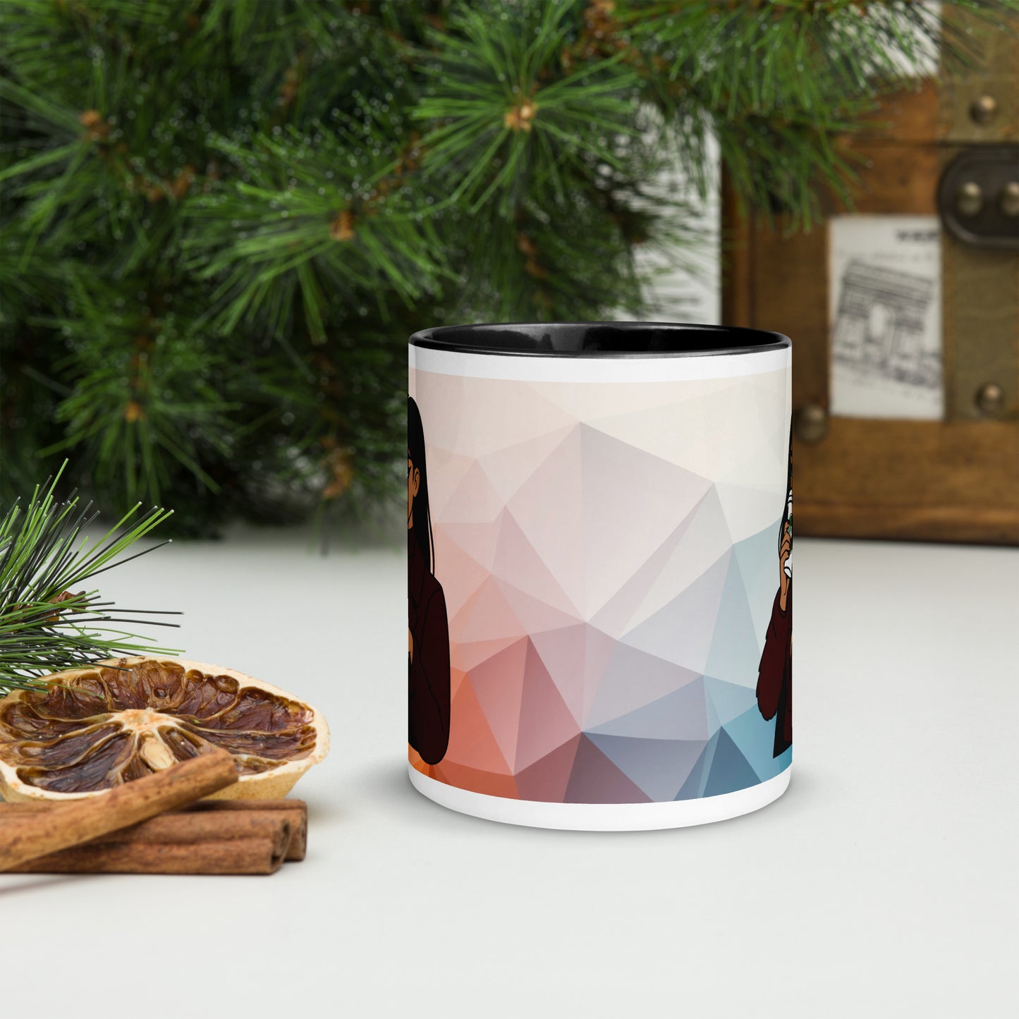 Stylish Ceramic Mug with Unique Artistic Woman Design – Colorful Inside Accent