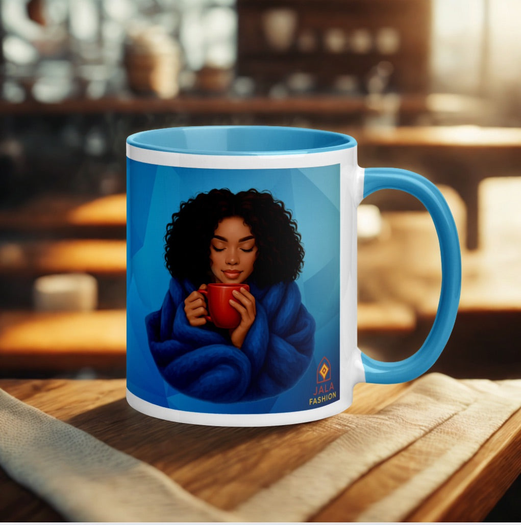 Cozy Vibes Ceramic Mug | Relax & Enjoy Every Sip – Blue Handle Edition