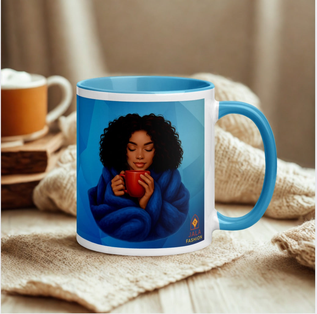 Cozy Vibes Ceramic Mug | Relax & Enjoy Every Sip – Blue Handle Edition