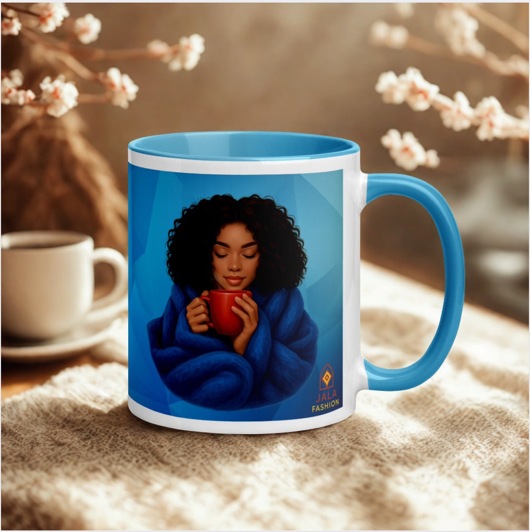 Cozy Vibes Ceramic Mug | Relax & Enjoy Every Sip – Blue Handle Edition