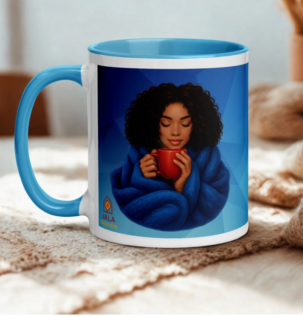 Cozy Vibes Ceramic Mug | Relax & Enjoy Every Sip – Blue Handle Edition