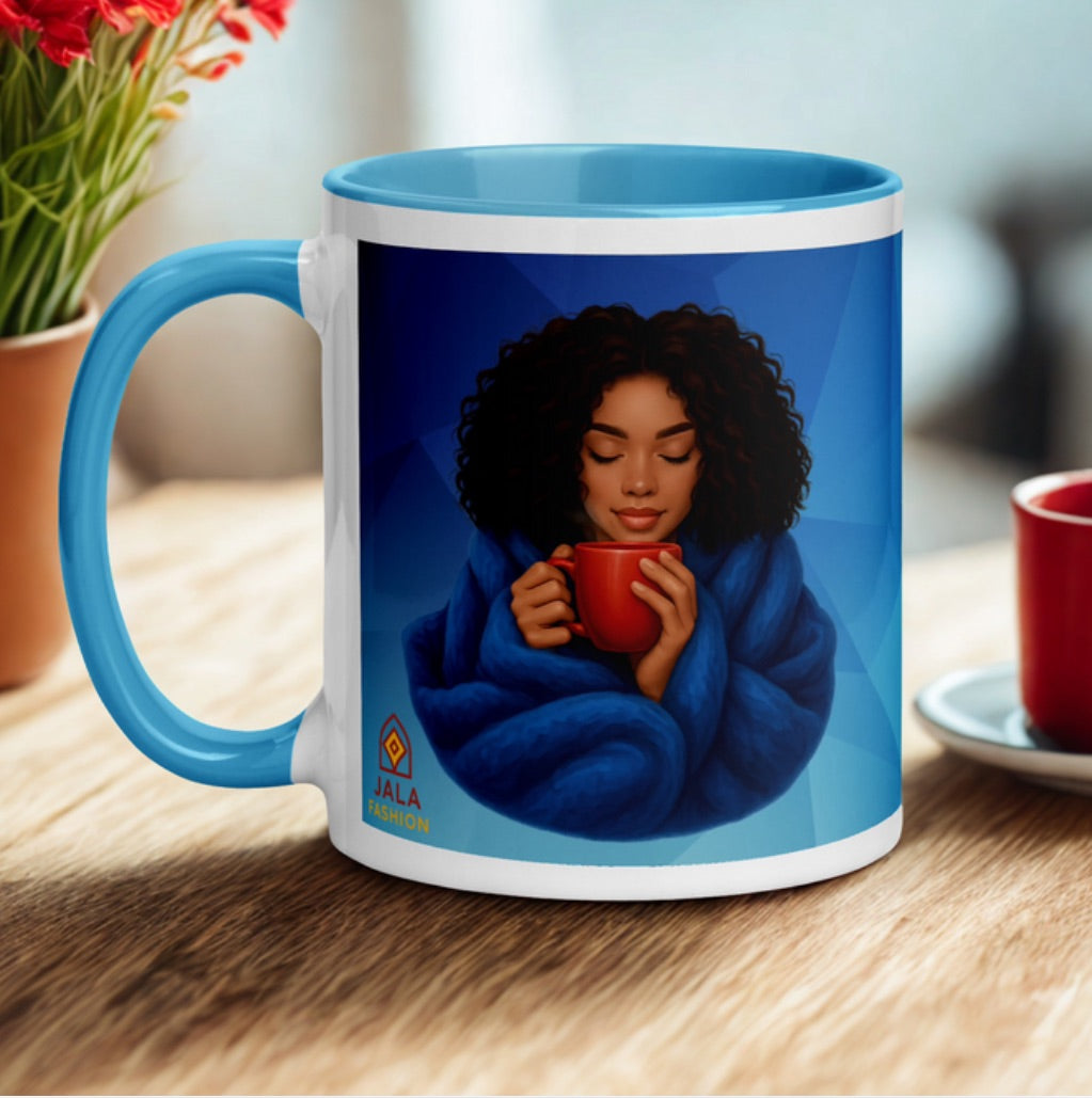 Cozy Vibes Ceramic Mug | Relax & Enjoy Every Sip – Blue Handle Edition