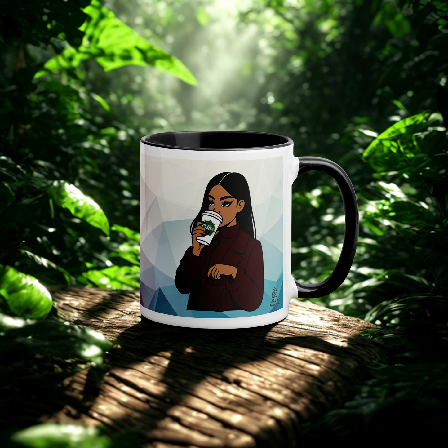 Stylish Ceramic Mug with Unique Artistic Woman Design – Colorful Inside Accent
