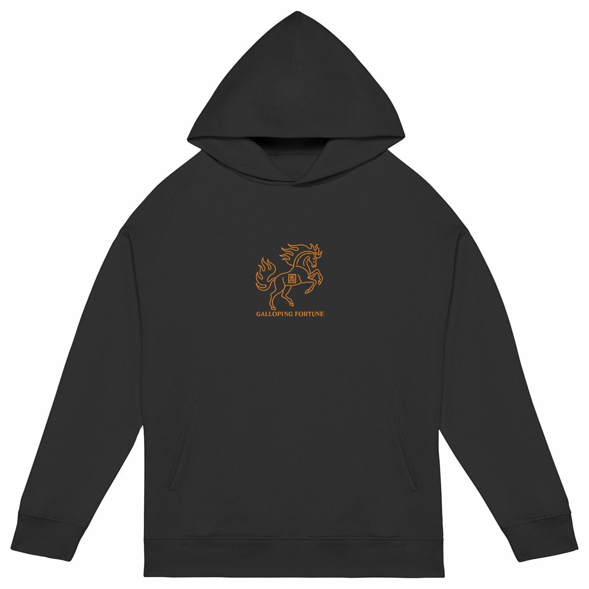 Galloping Fortune Black Hoodie – Power, Elegance & Destiny in Motion - front_black