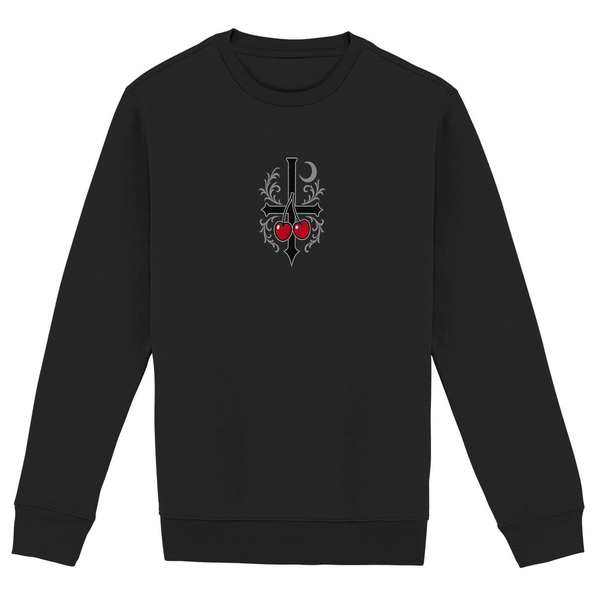Crimson Bloom Sweatshirt – Classic Charm Meets Modern Edge - front_black