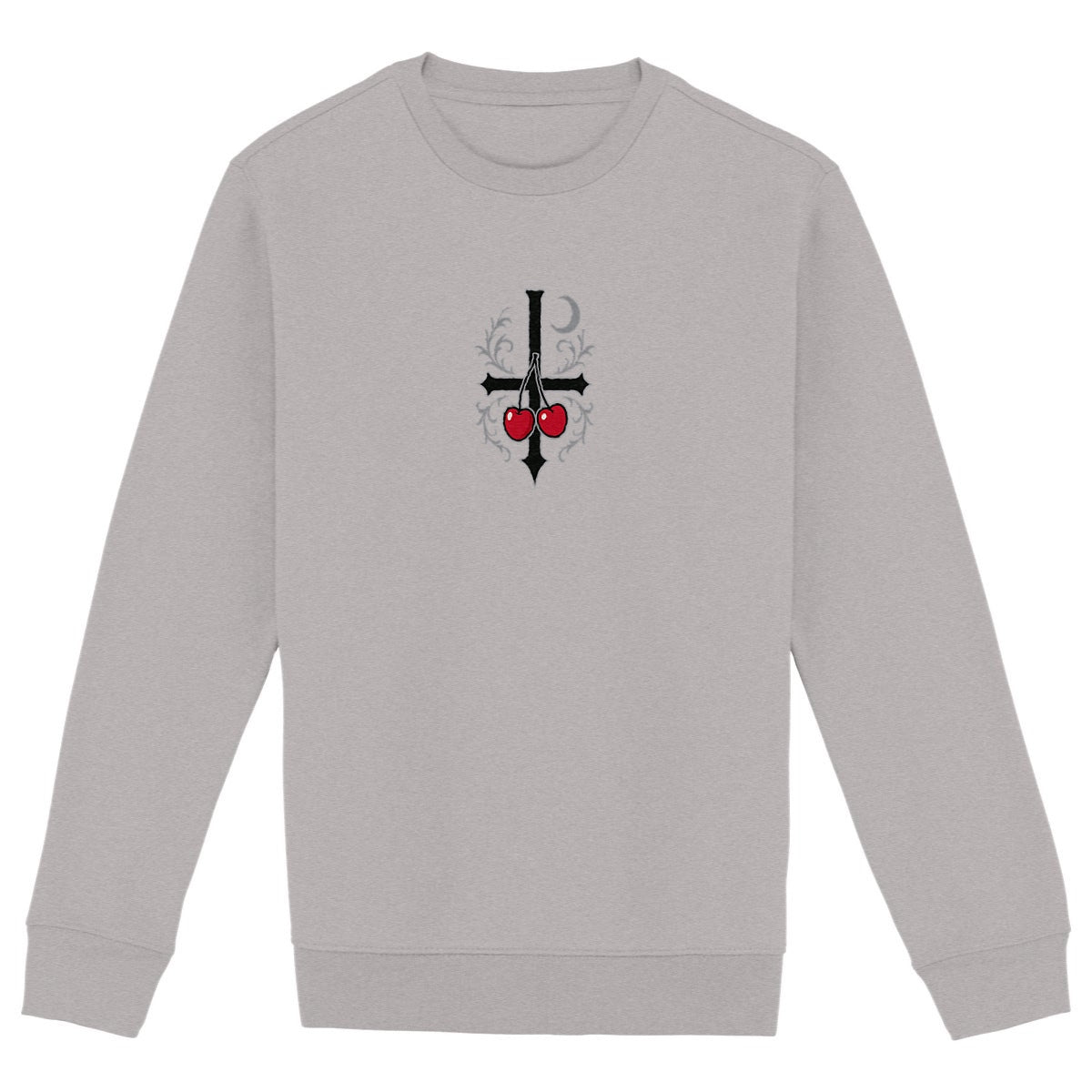 Crimson Bloom Sweatshirt – Classic Charm Meets Modern Edge - front_heathergrey