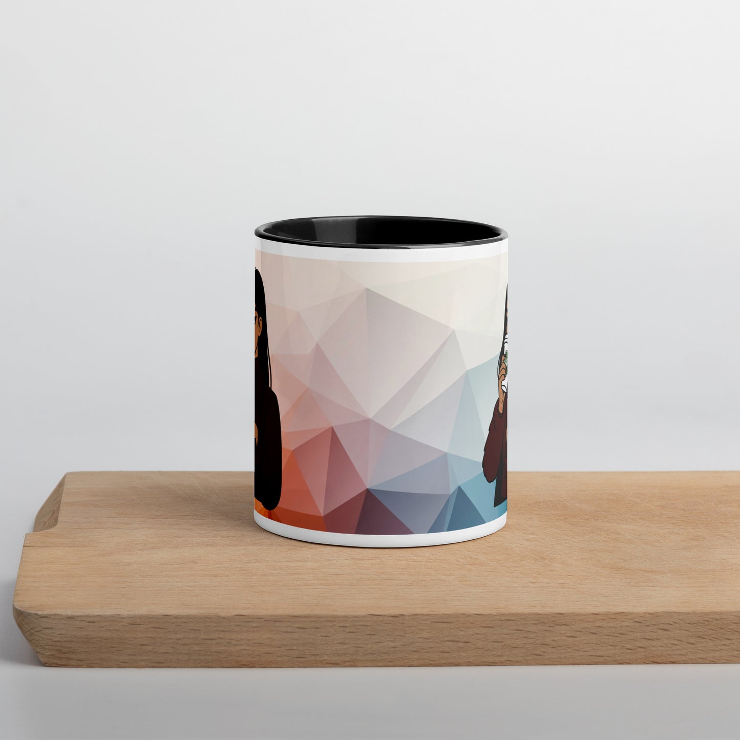 Stylish Ceramic Mug with Unique Artistic Woman Design – Colorful Inside Accent