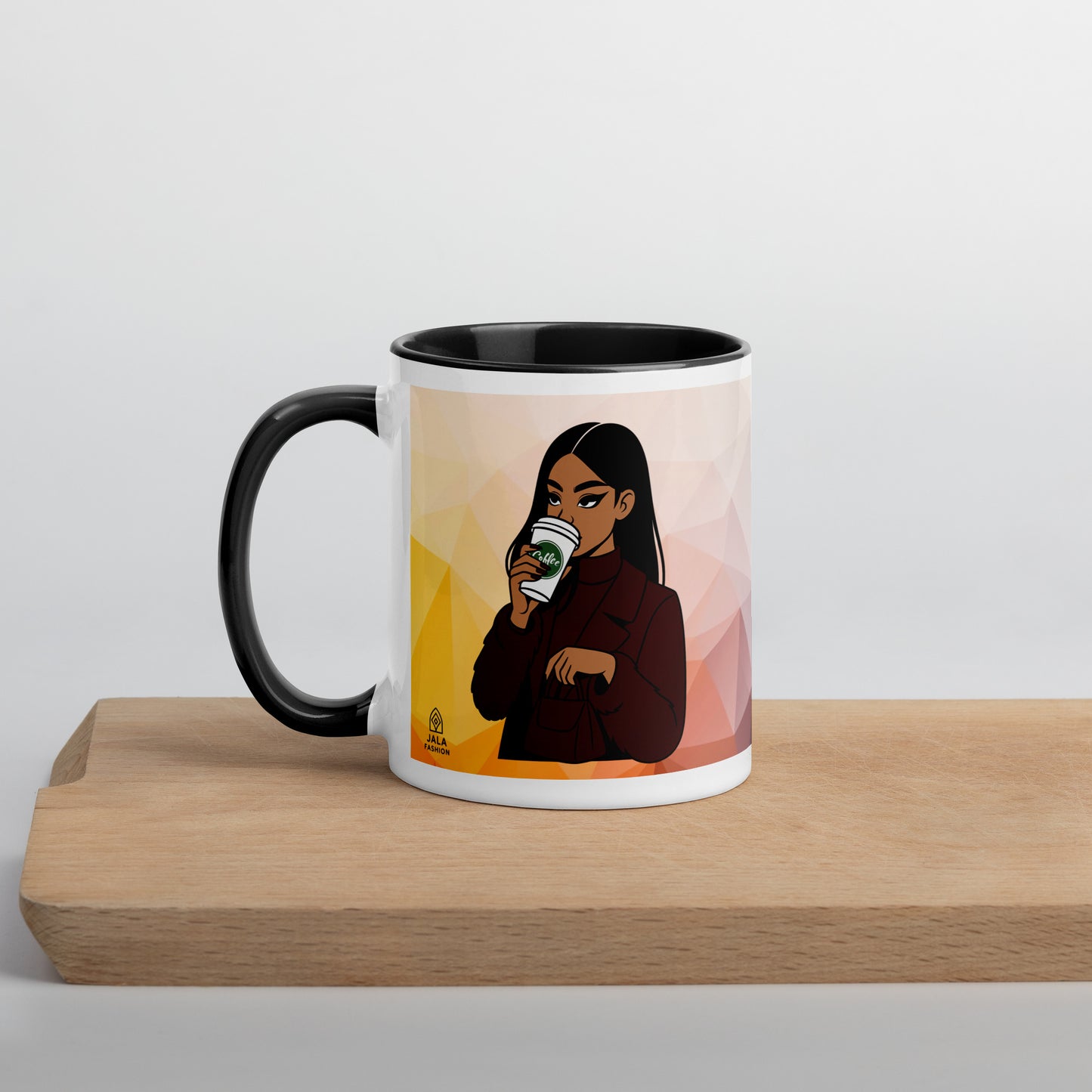 Stylish Ceramic Mug with Unique Artistic Woman Design – Colorful Inside Accent